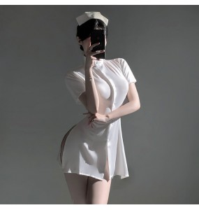 FEE ET MOI - Restrained Desire Lace-Up Waist Nurse Dress (White)